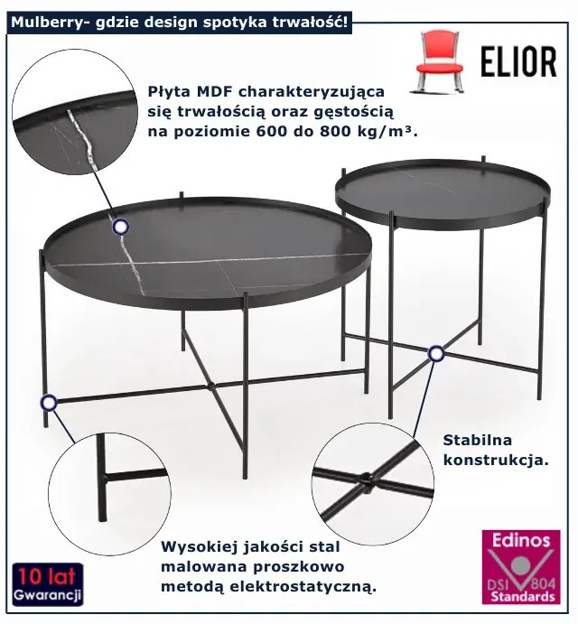 Komplet czarnych okrągłych stolików kawowych - B6-E26