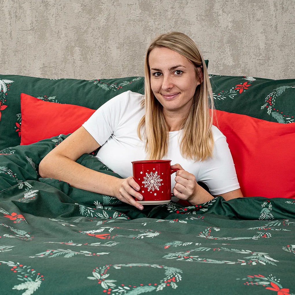 4Home Świąteczna pościel bawełniana Poinsettia, 160 x 200 cm, 70 x 80 cm, 160 x 200 cm, 70 x 80 cm