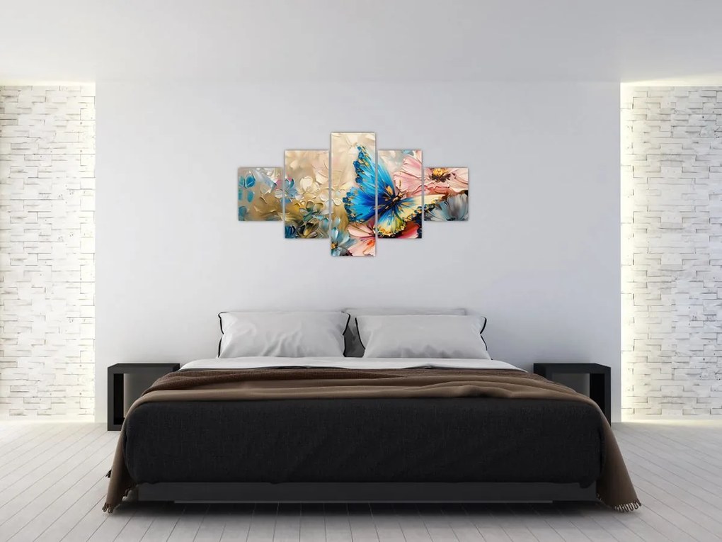 Obraz - Malowanie kwiatów i motyli (125x70 cm)