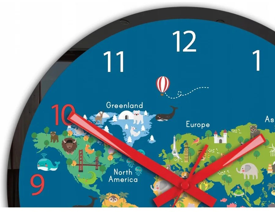 Zegar na ścianę mapa świata akrylowy naklejany okrągły kolorowy edukacyjny