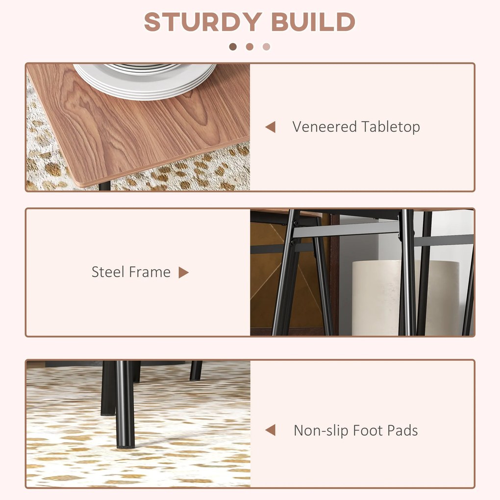 HOMCOM Zestaw stolik stołowy z krzesłami do jadalni, design przemysłowy, 110 cm x 70 cm x 75 cm, Brąz