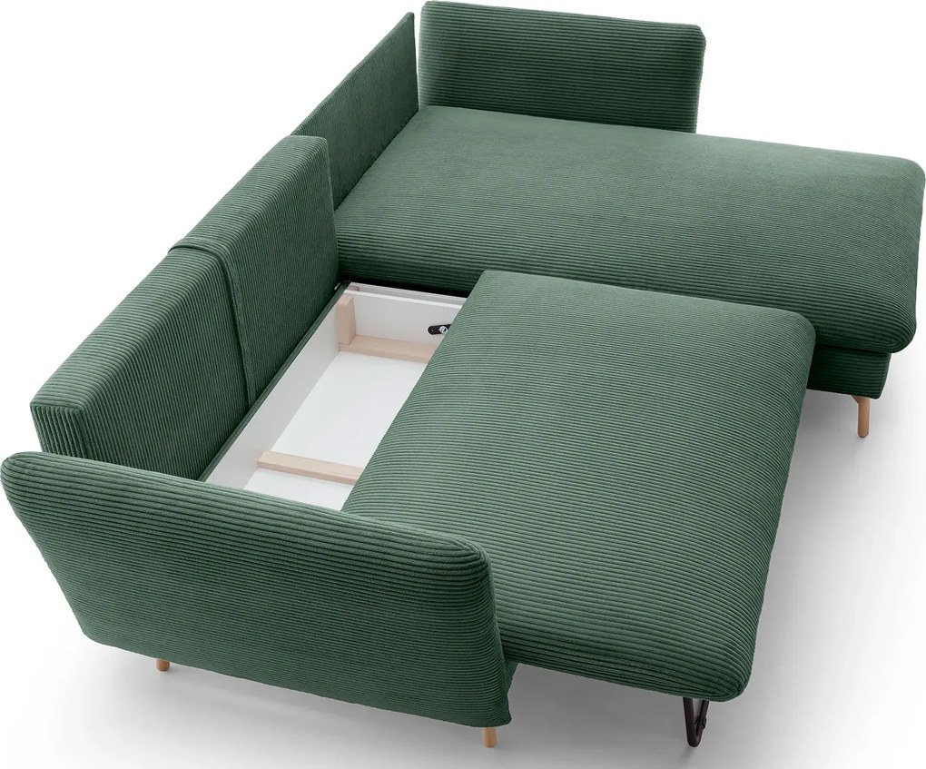 Zielony narożnik sztruksowy z funkcją spania Z0-E44