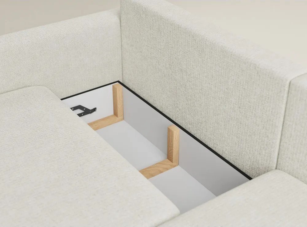Kremowy rozkładany narożnik ze schowkiem z tkaniny szenilowej (prawostronny/z szezlongiem) Leon – Maison de Rêve