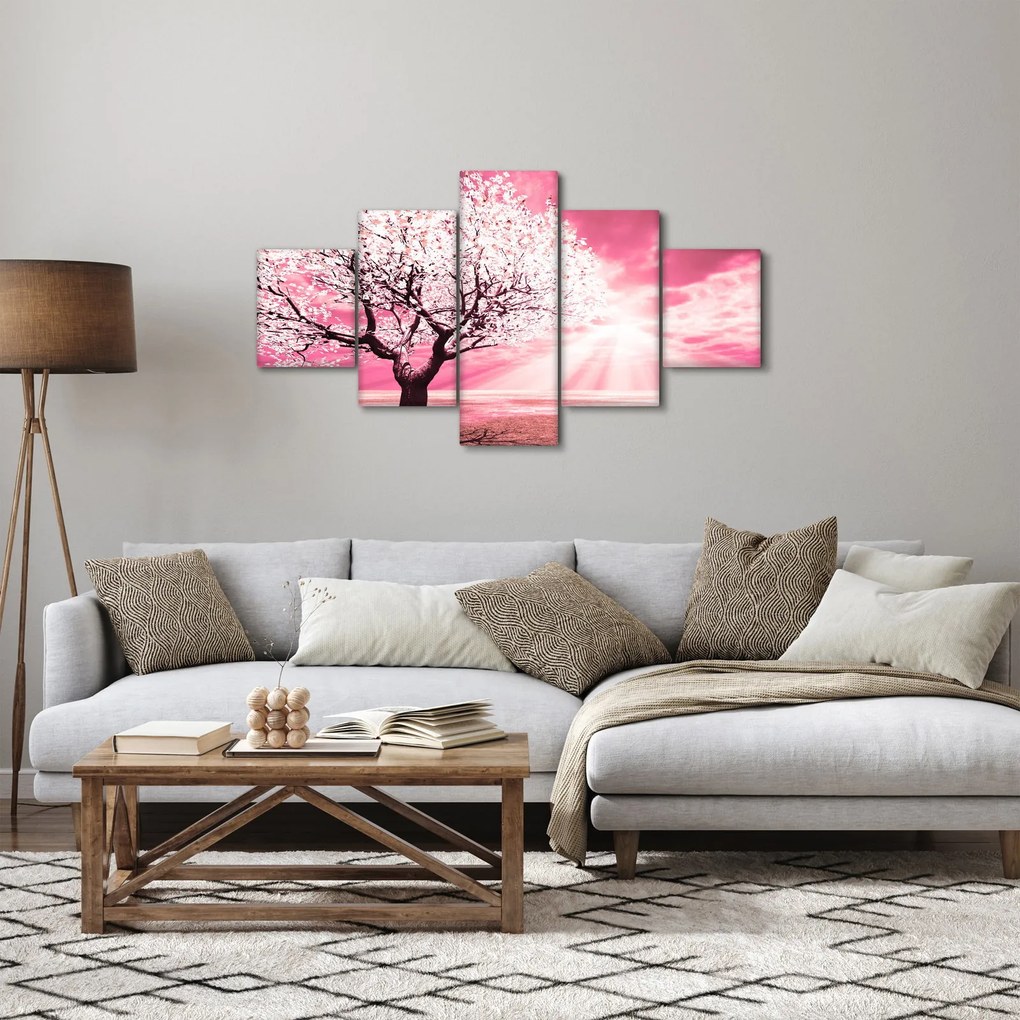 Różowy obraz drzewa (125x70 cm)