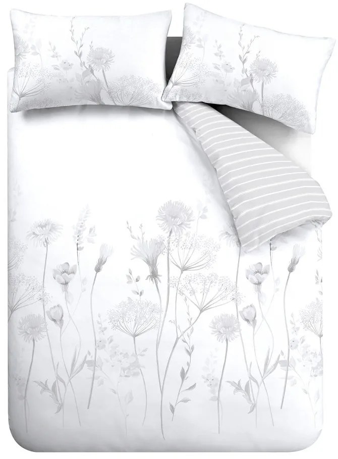 Biało-szara pościel dwuosobowa 230x220 cm Meadowsweet Floral – Catherine Lansfield