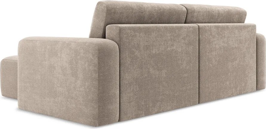 Beżowy rozkładany narożnik ze schowkiem z tkaniny szenilowej (prawostronny/z szezlongiem) Kona – Makamii