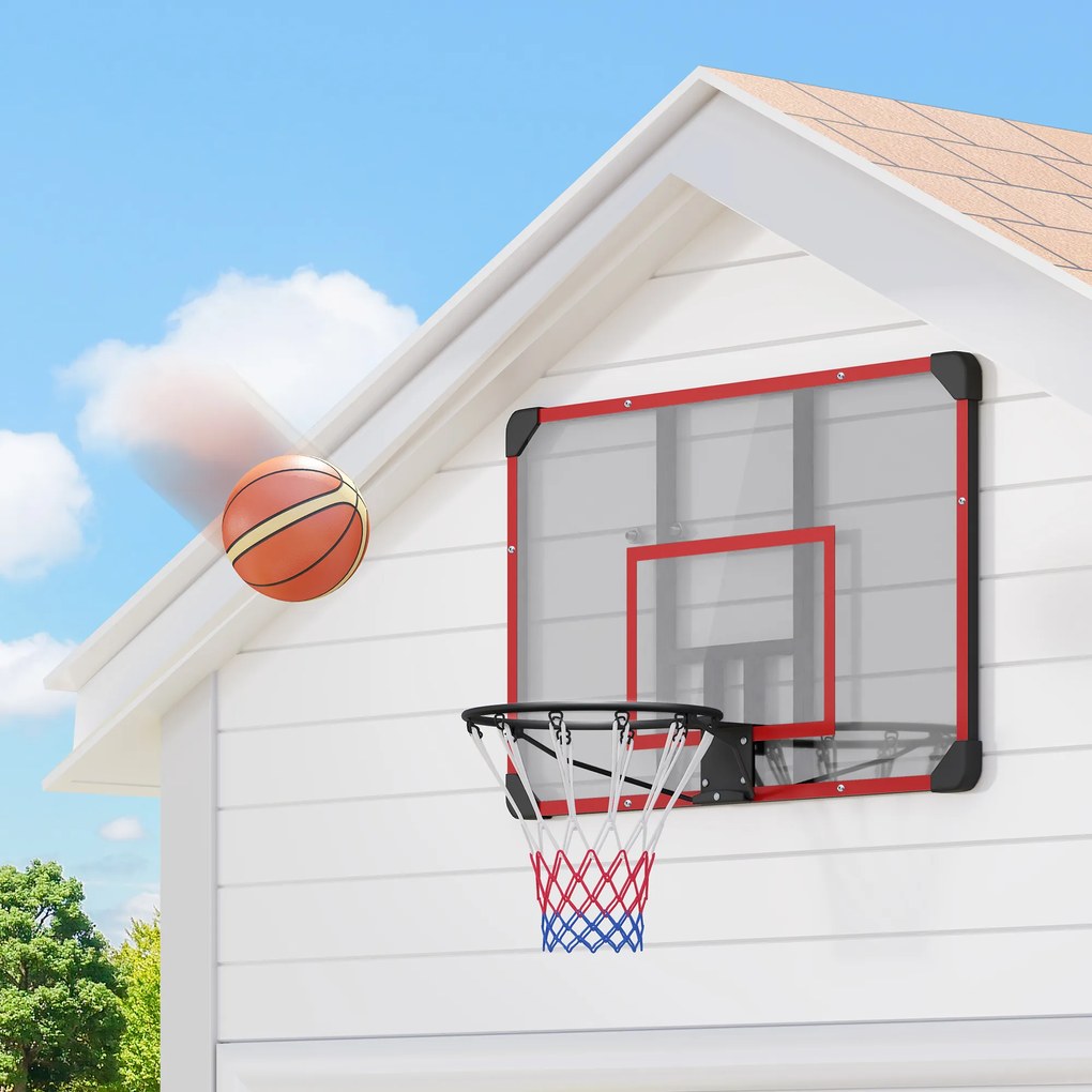 SPORTNOW Koszykówka do montażu na ścianie, Wewnętrzna/Zewnętrzna, wytrzymała tablica PC, siatka nylonowa, obręcz stalowa, 113x61x73 cm