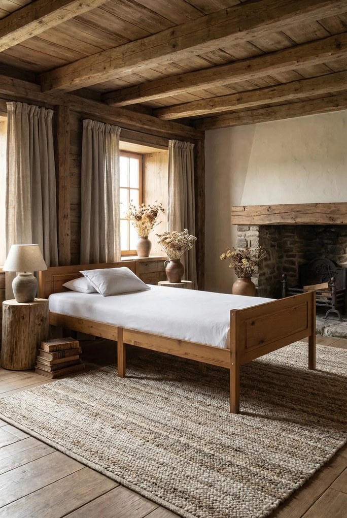 Drewniane jednoosobowe łóżko miodowy brąz 100x200 E6-S37