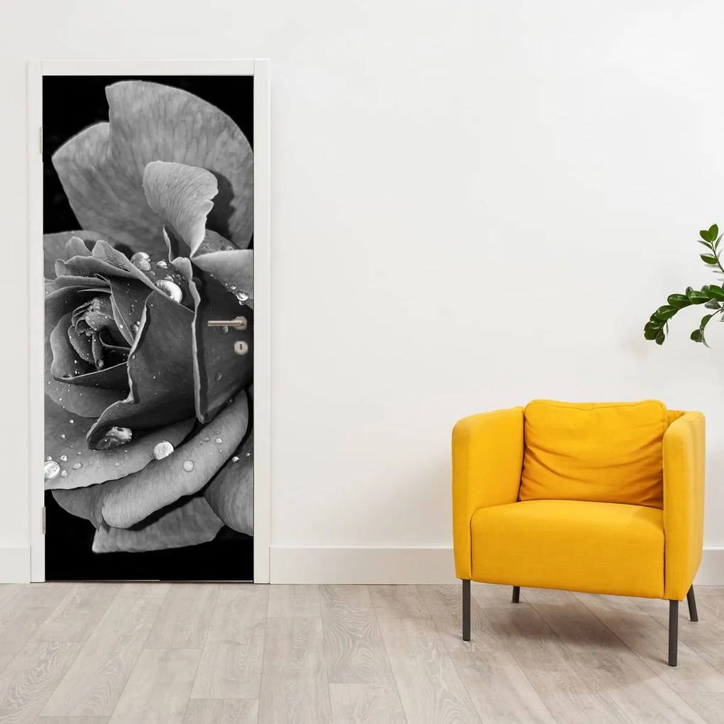 Fototapeta na drzwi - Róża, czarno - biała (95x205cm)