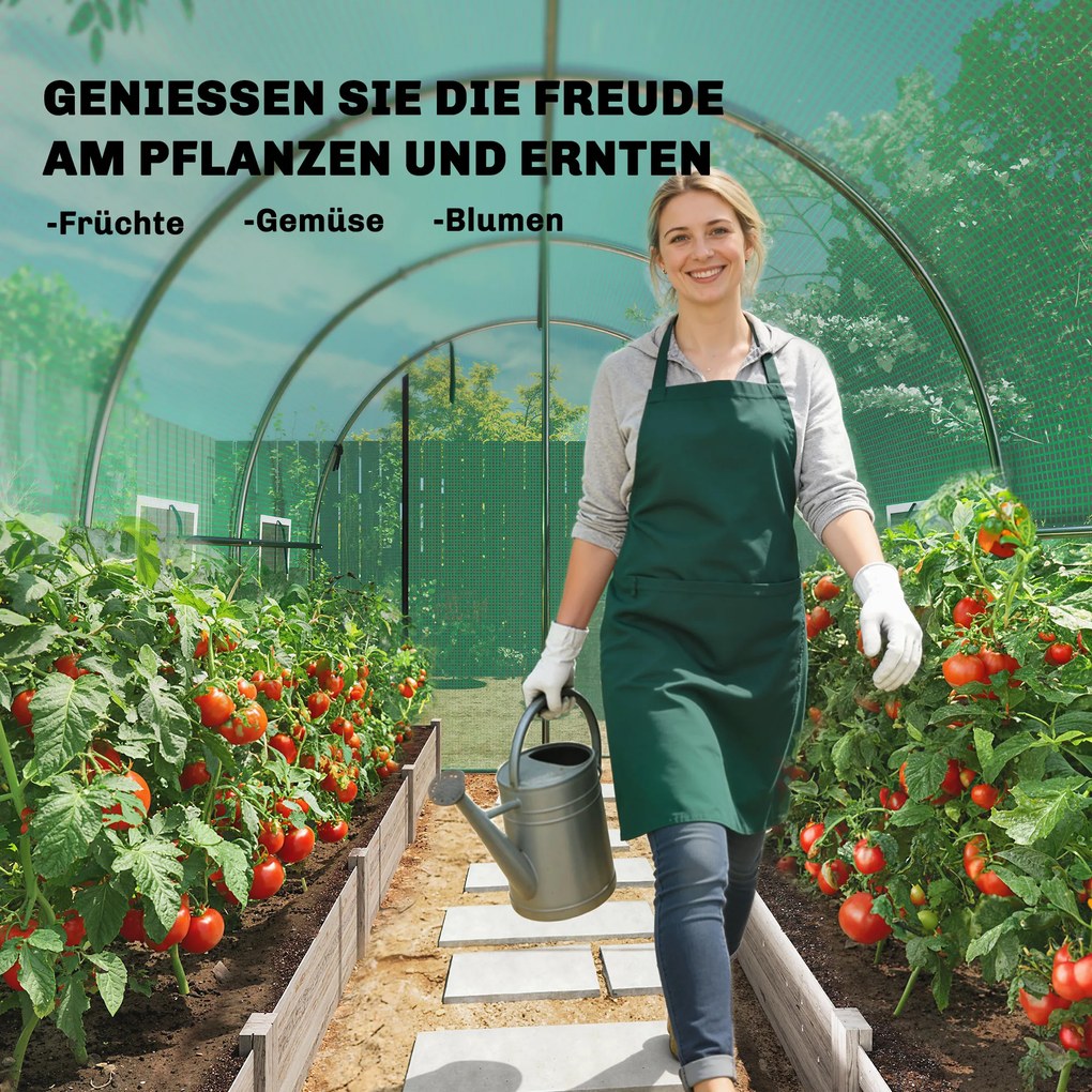Outsunny Szklarnia 3 x 2 x 2 m tunel foliowy z rolowanymi drzwiami, 2 drzwi na zamek błyskawiczny i 6 siatkowych okien, pręty podpierające, zielony | Aosom PL