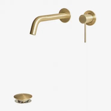Zestaw Baterii Umywalkowej Orveta Z Mosiądzu I Zawór Odpływowy Click-clack Ze Stali Nierdzewnej I Mosiądzu Szczotkowane Złoto & Zawór - Sklum