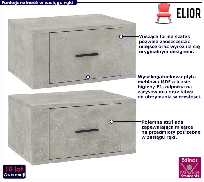 Komplet wiszących szafek nocnych w kolorze betonu G3-W24