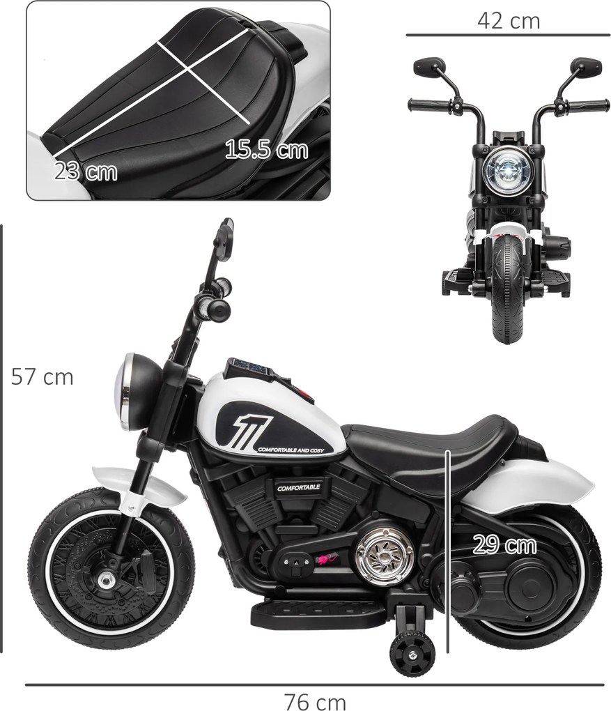 HOMCOM Elektryczny motocykl dla dzieci, reflektor LED, odpinane kółka boczne, wygodne siedzenie, Czerwony/Czarny | Aosom PL