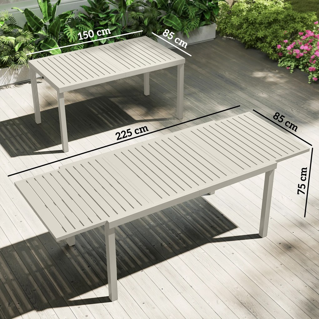 Outsunny Stół Ogrodowy Rozkładany 150/225 x 85 cm Aluminiowy Stół Jadalniany dla 6-8 Osób, Prostokątny z Listwami | Aosom PL