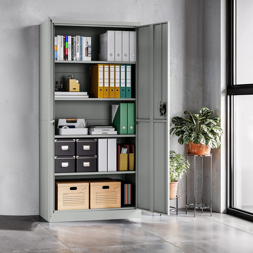 Biurowa szafa metalowa JAN, 900 x 1850 x 400 mm, Smart: szara