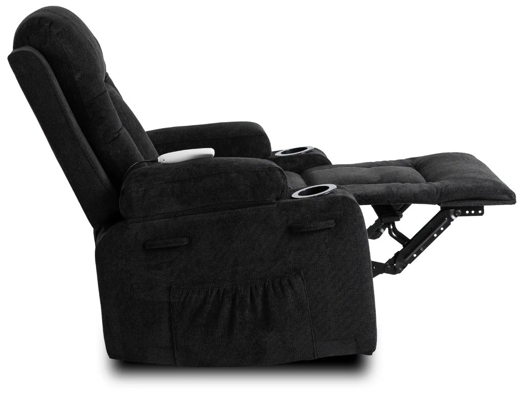 Fotel Masujący BOX 2 Rozkładany z Podnóżkiem Czarny Nowoczesny