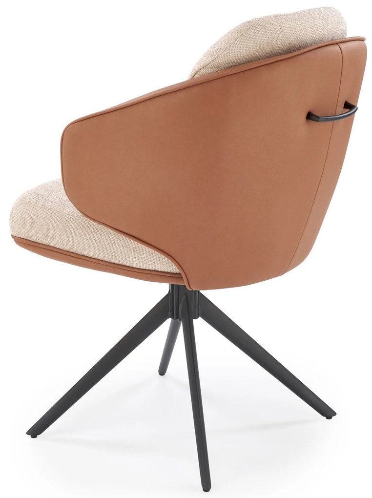 Krzesło do jadalni salonu brązowy beżowy K554 obrotowe tkanina ekoskóra