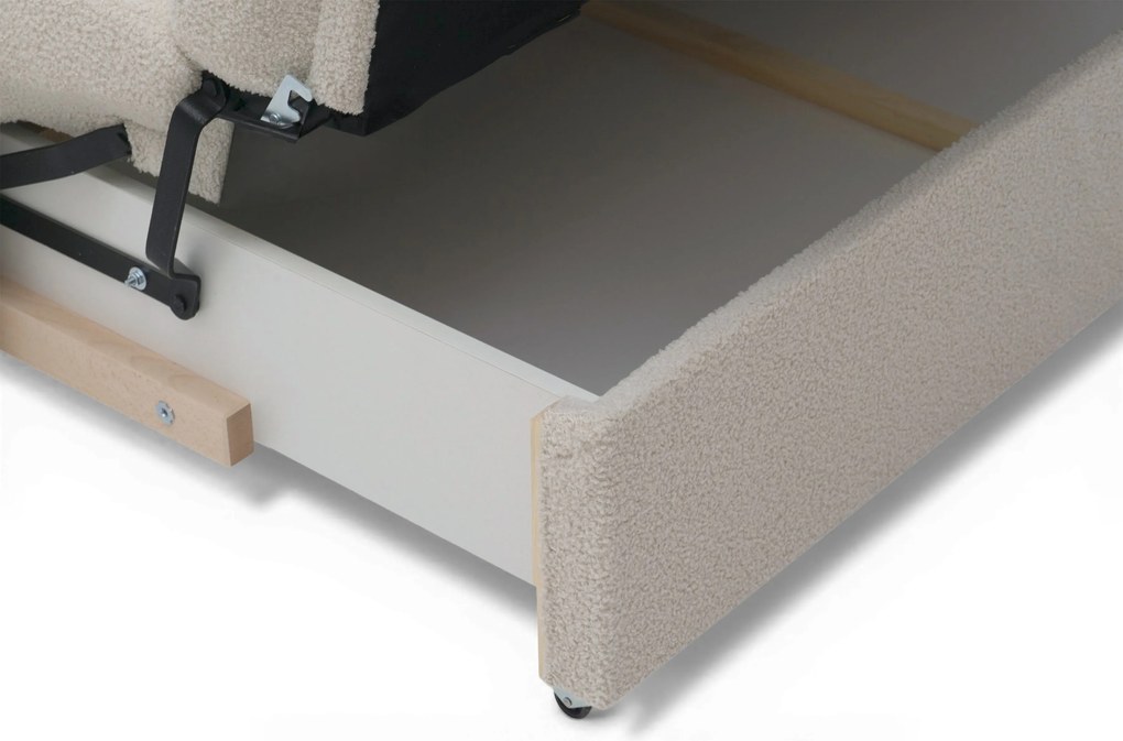 Sofa rozkładana Nubi trzyosobowa 140 cm z pojemnikiem - jasny beżowy boucle Quelle 03
