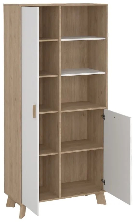 Biało-naturalny regał w dekorze dębu 89x188x40 cm Ikast – Tvilum