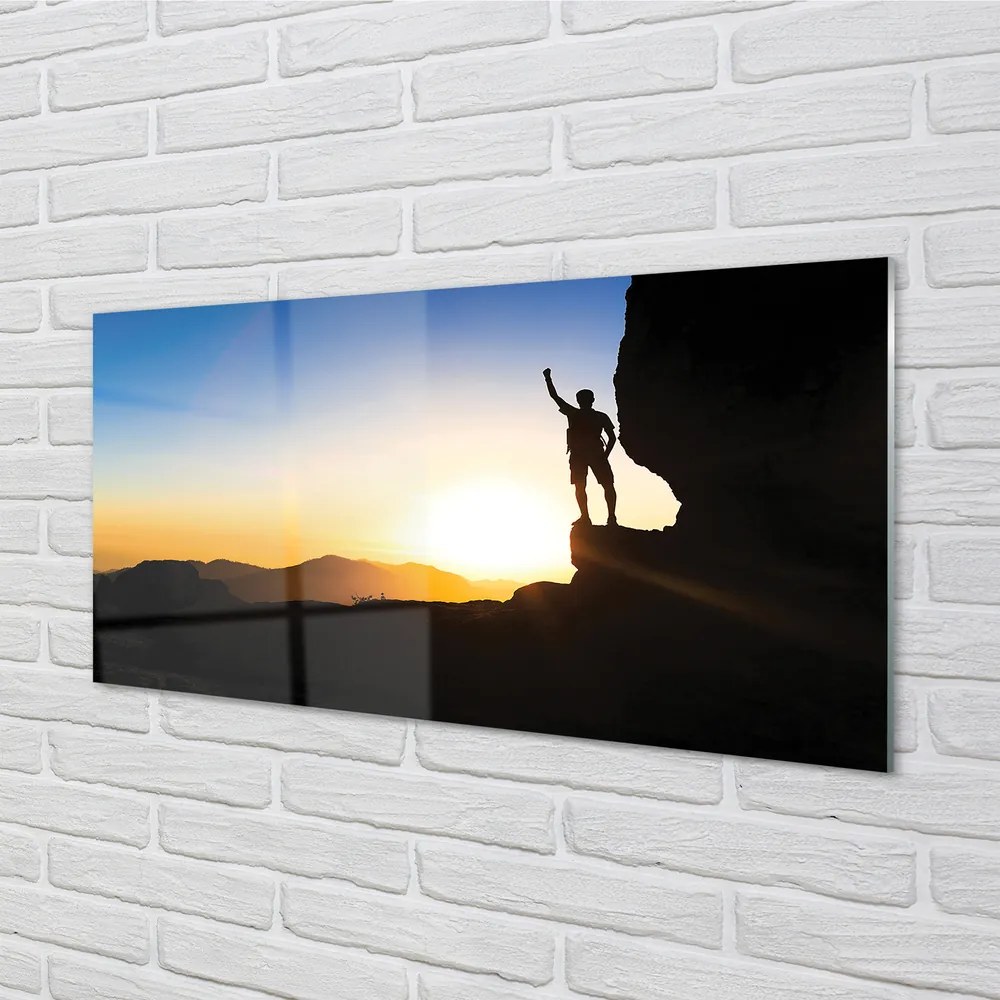 Szkło do Kuchni na Ścianę Człowiek w Górach o Zachodzie