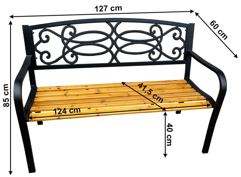 Ławka ogrodowa Rotina New, czarna, 85 x 60 x 127cm