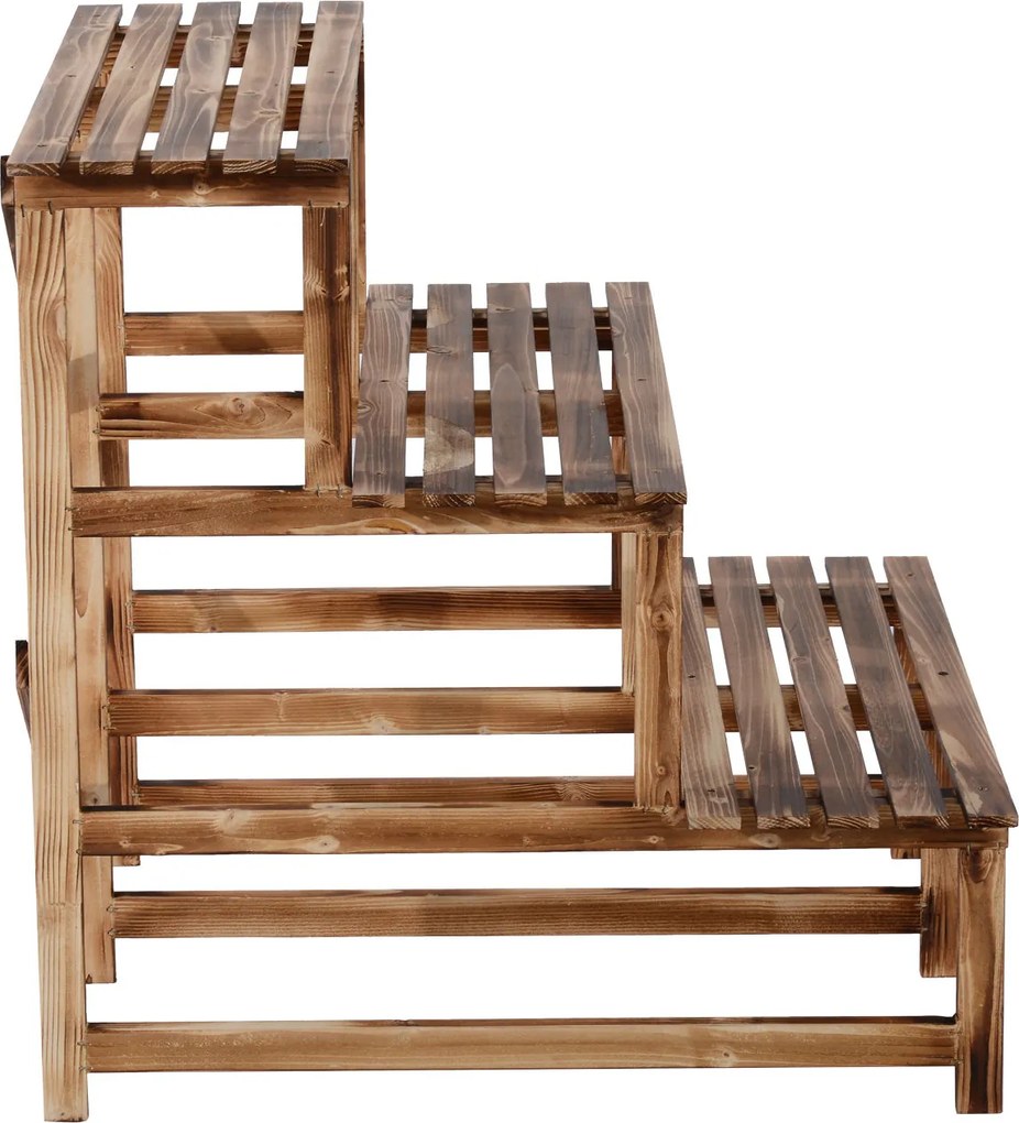 Outsunny regał na rośliny półka na kwiaty regał na kwiaty półka na rośliny stojak na kwiaty 3 stopnie drewno jodłowe kolor ciemnobrązowy 80 x 80 x 80 cm