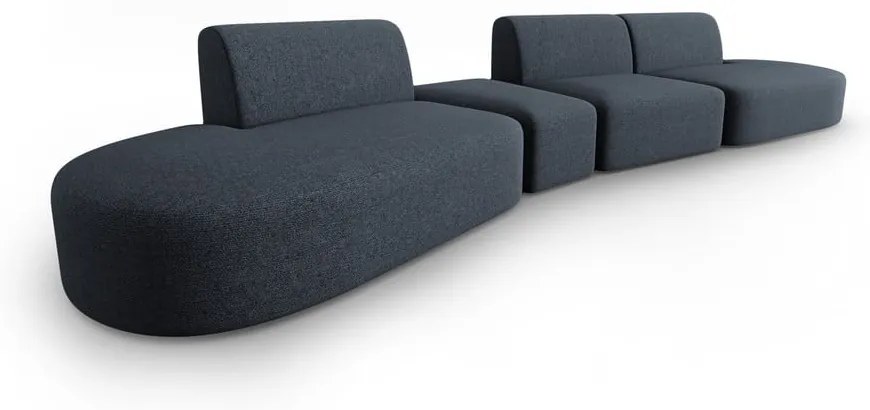 Niebieska sofa z tkaniny szenilowej lewostronna 428 cm Paolo – Milo Casa