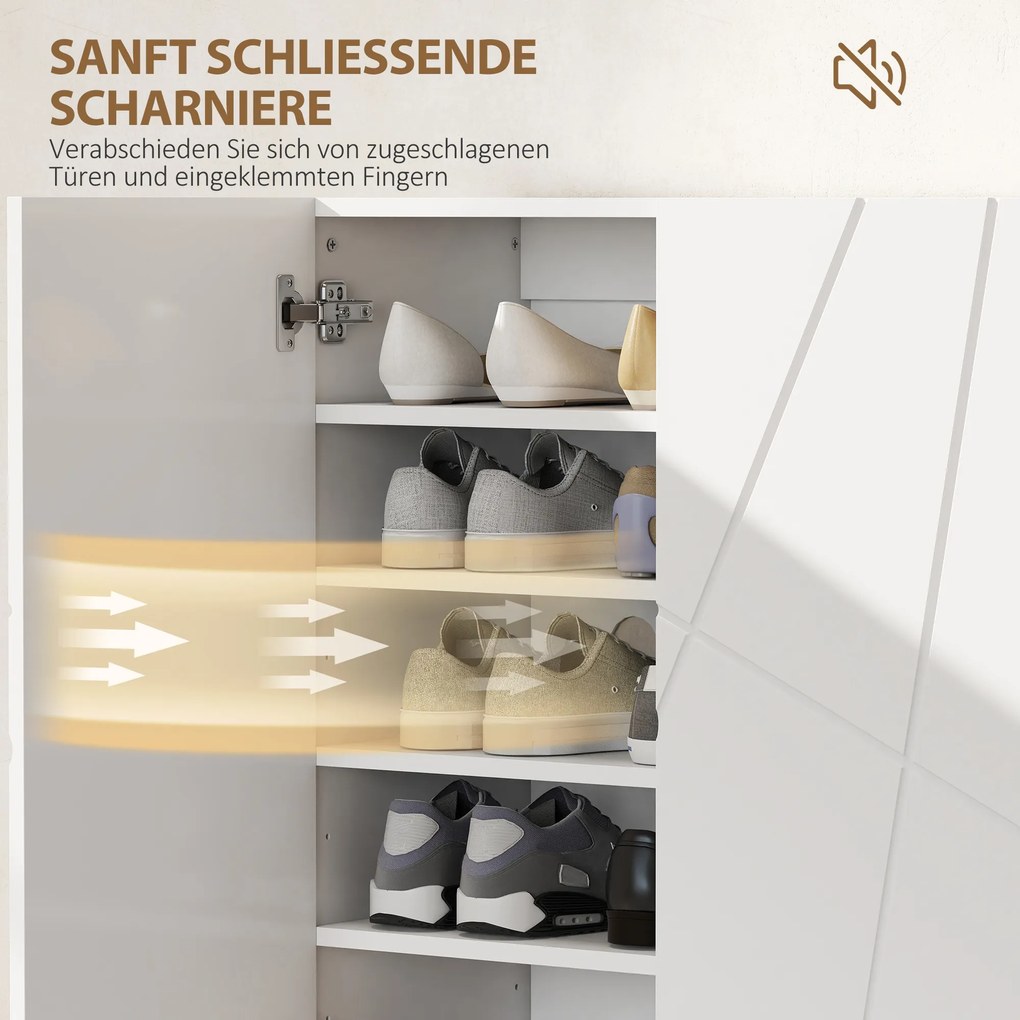 HOMCOM Szafka na buty z 2 drzwiami, regał na buty, przechowywanie obuwia z 3 regulowanymi półkami 72 x 31,5 x 95 cm, Biały