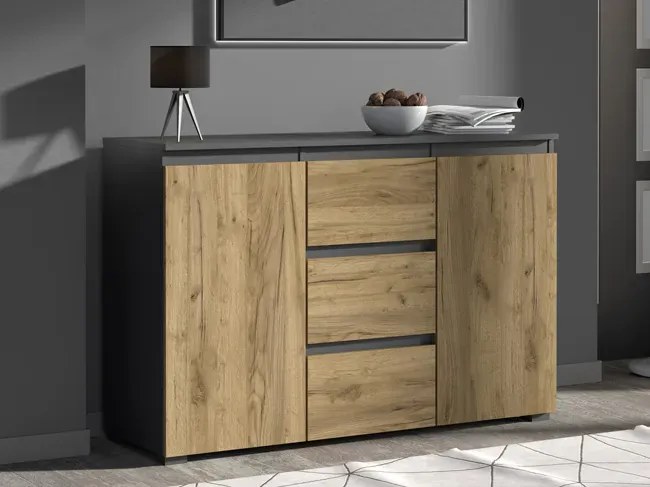 Nowoczesna komoda z szufladami i półkami antracyt + dąb craft 120 cm - Elsinor 4X