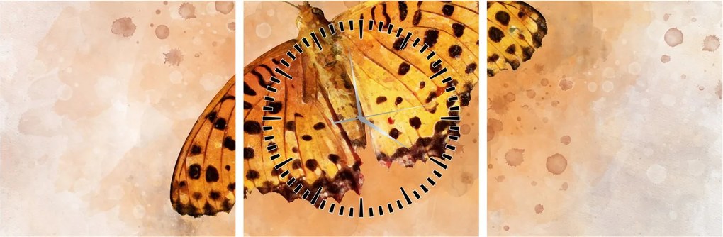 Obraz - Pomarańczowy motyl, akwarela (z zegarem) (90x30 cm)