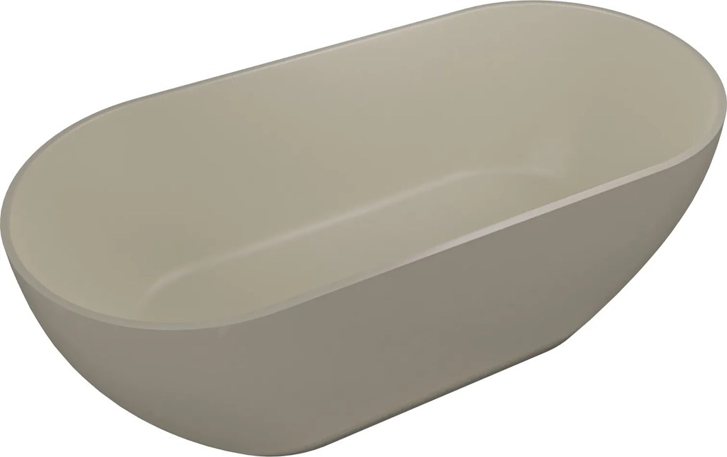 Massi Wanna wolnostojąca owalna z konglomeratu beżowy połysk 160 x 75 cm RONA Beige Glow przelew typu SLIM cienki rant : Kolor wanny - Szary matowy