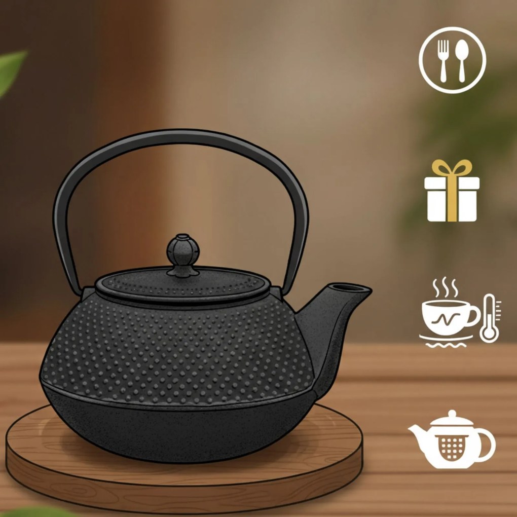 Dzbanek żeliwny z czarkami i podstawką KOGA, 1200 ml