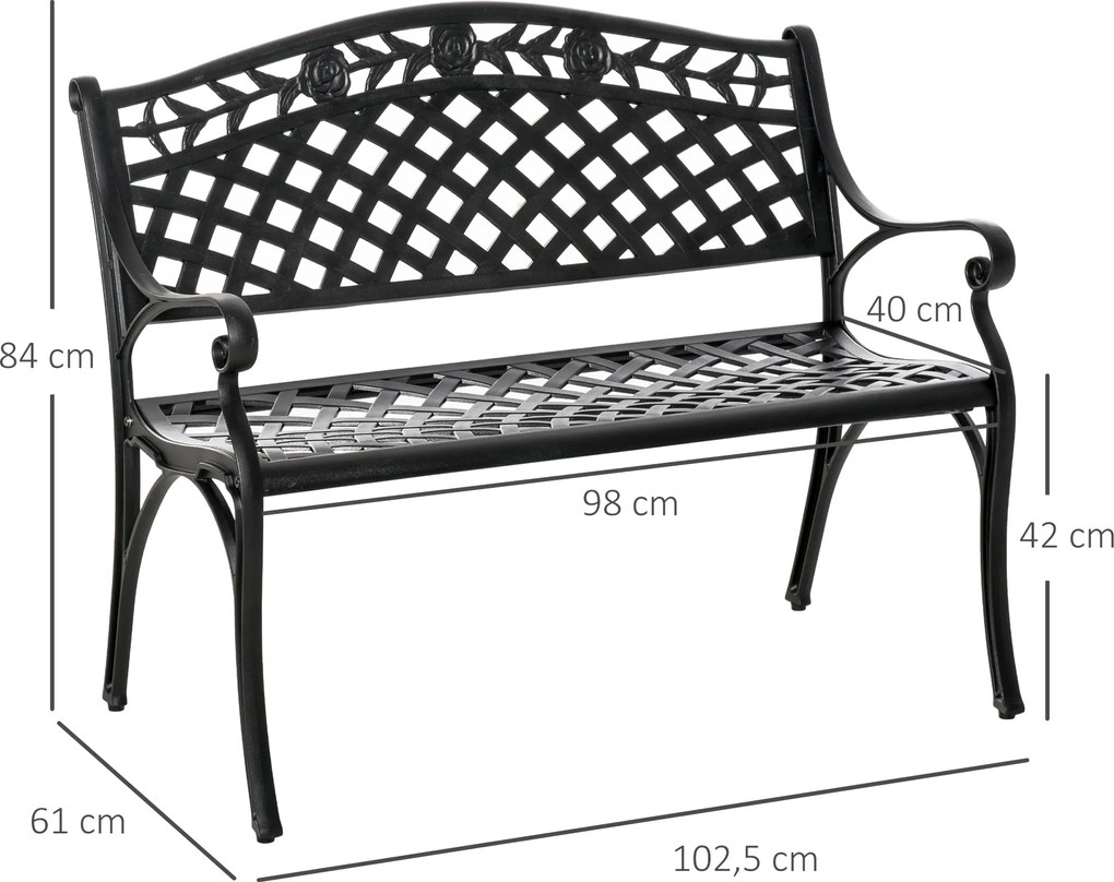 Ławka Ogrodowa Outsunny dla 2 osób z Aluminiową Ramą i Podłokietnikami – Elegancki Design w Kolorze Czarnym