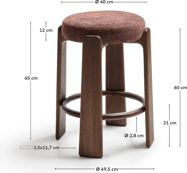 Brązowy/w ciemnym naturalnym kolorze hoker z litego drewna jesionowego (wysokość siedziska 65 cm) Granite – Kave Home