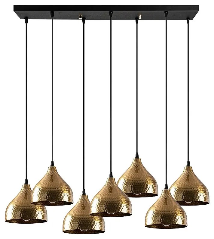 Lampa sufitowa z metalu o regulowanej długości - 7 kloszy - szer. 88 x wys. 114 cm - Złoty i czarny - SONITI