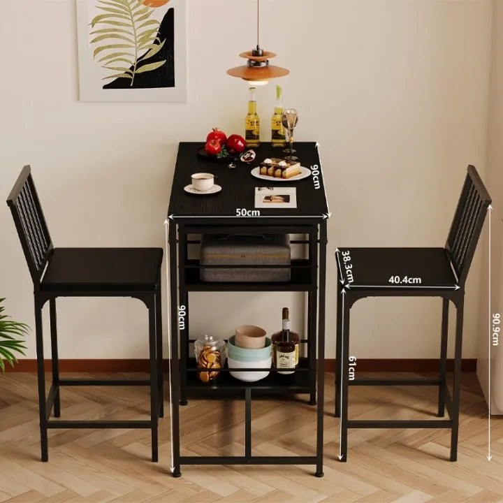 Zestaw Barowy Loft Czarny – Stół + 2 Krzesła do Kuchni i Jadalni