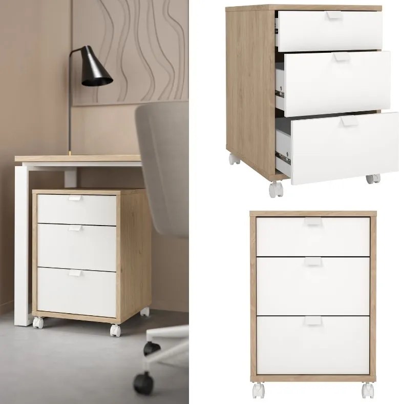Kontenerek na kółkach 3 szuflady Sign jackson hickory/biały mat