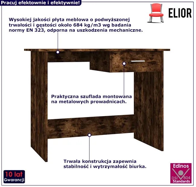 Młodzieżowe biurko z szufladą do nauki przydymiony dąb - Axon