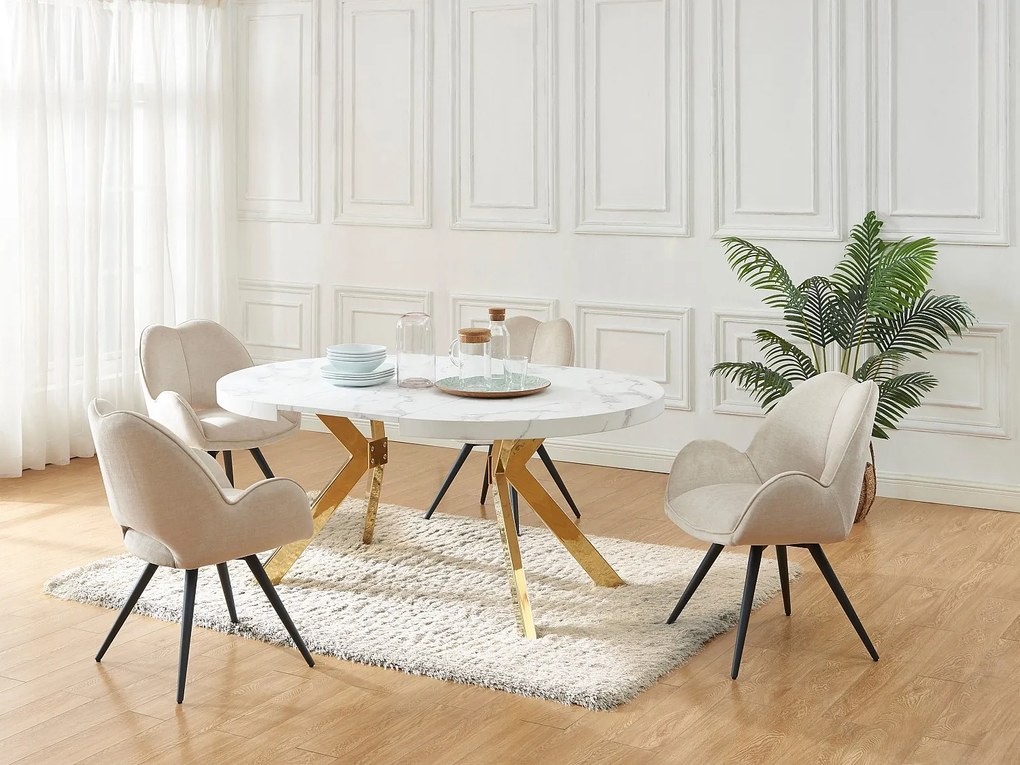 Stół do jadalni rozkładany dla 4 do 8 osób z MDF i stali - Efekt białego marmuru i Złoty - KOMONI