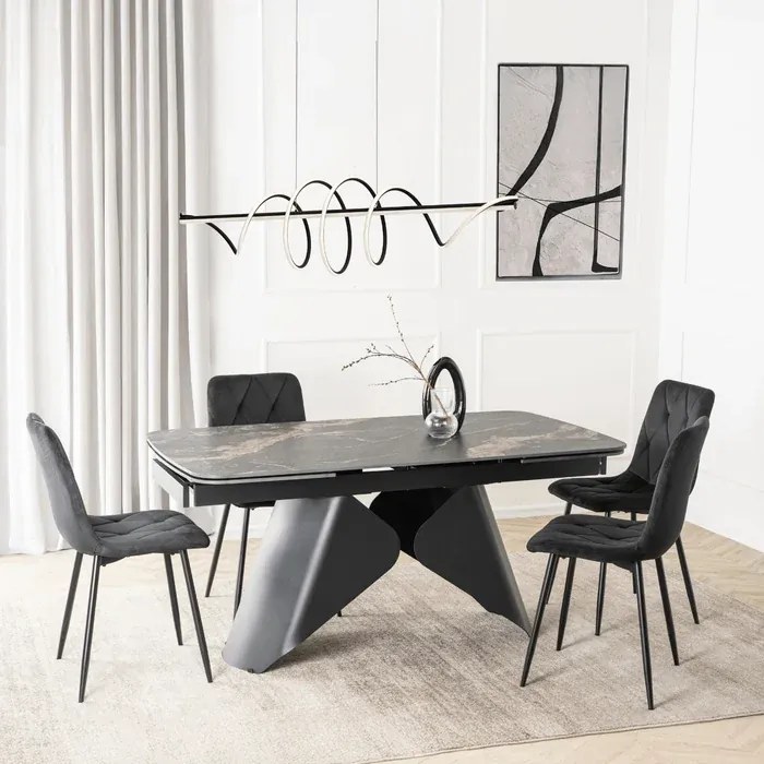 Stół Rozkładany Prostokątny VERONA 160-240 cm Ceramiczny Czarny Marmur/Czarny Loft