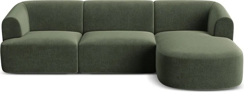 Zielony aksamitny narożnik (prawostronny/z szezlongiem) Campi – Cosmopolitan Design