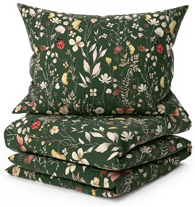 PrzytulneMieszkanie.pl PrzytulneMieszkanie.pl Pościel z mikrowłókna KOLOROWA ŁĄKA ciemnozielona Rozmiar pościeli: 2 szt 70 x 90 cm | 200 x 220 cm