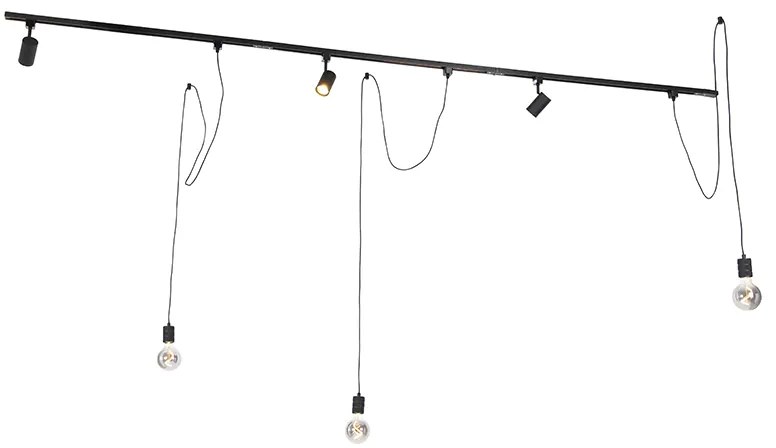 System szynowy 1-fazowy z 3 reflektorami i 3 lampami wiszącymi czarny - Cavalux Jeana
