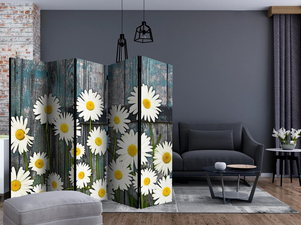 Parawan akustyczny Kwiaty 225x172 cm 5-częściowy szary ARTGEIST B