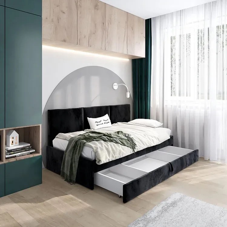 Czarny tapczan młodzieżowy z szufladą E5-P42