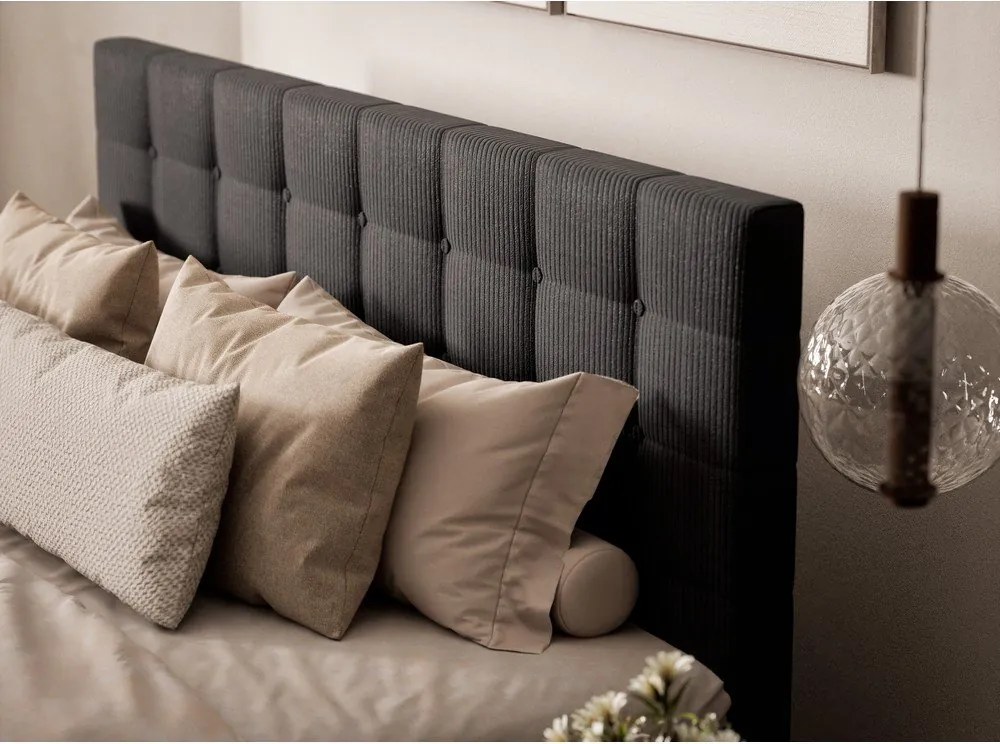 Antracytowe łóżko kontynentalne ze schowkiem 180x200 cm Tasca – Maison de Rêve