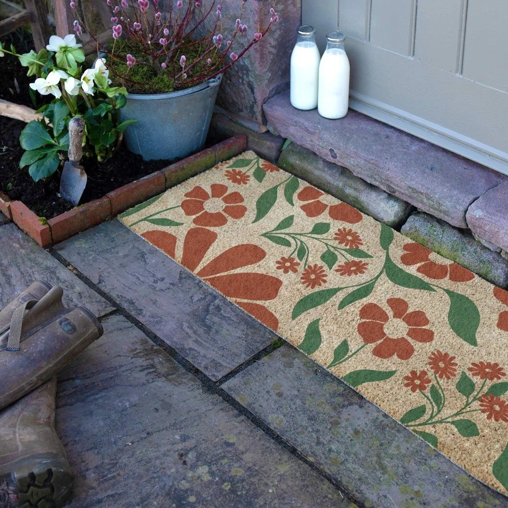 Wycieraczka z włókna kokosowego 40x120 cm Red &amp; Green Floral – Artsy Doormats