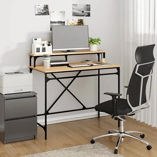 Biurko metalowe z nadstawką w stylu loft dąb sonoma - Unida