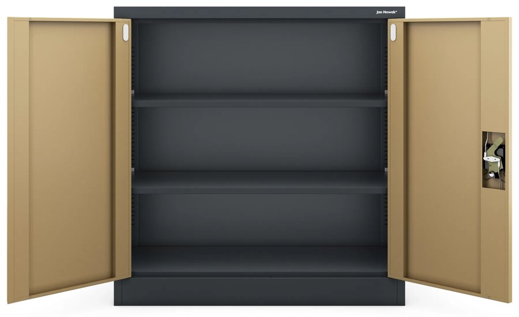 Metalowa szafka do gabinetu BEATA, 900 x 930 x 400 mm, Eco Design: antracytowa/ orzech