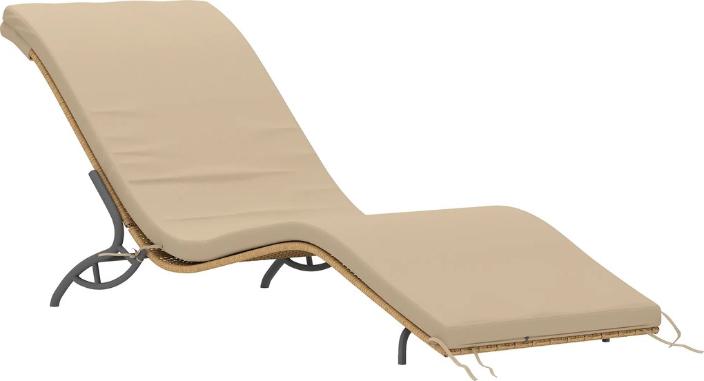 Outsunny Leżak Rattanowy Ogrodowy z Poduszką, Wodoodporny Leżak 120 kg Nośności 166 x 63 x 76 cm Beżowy